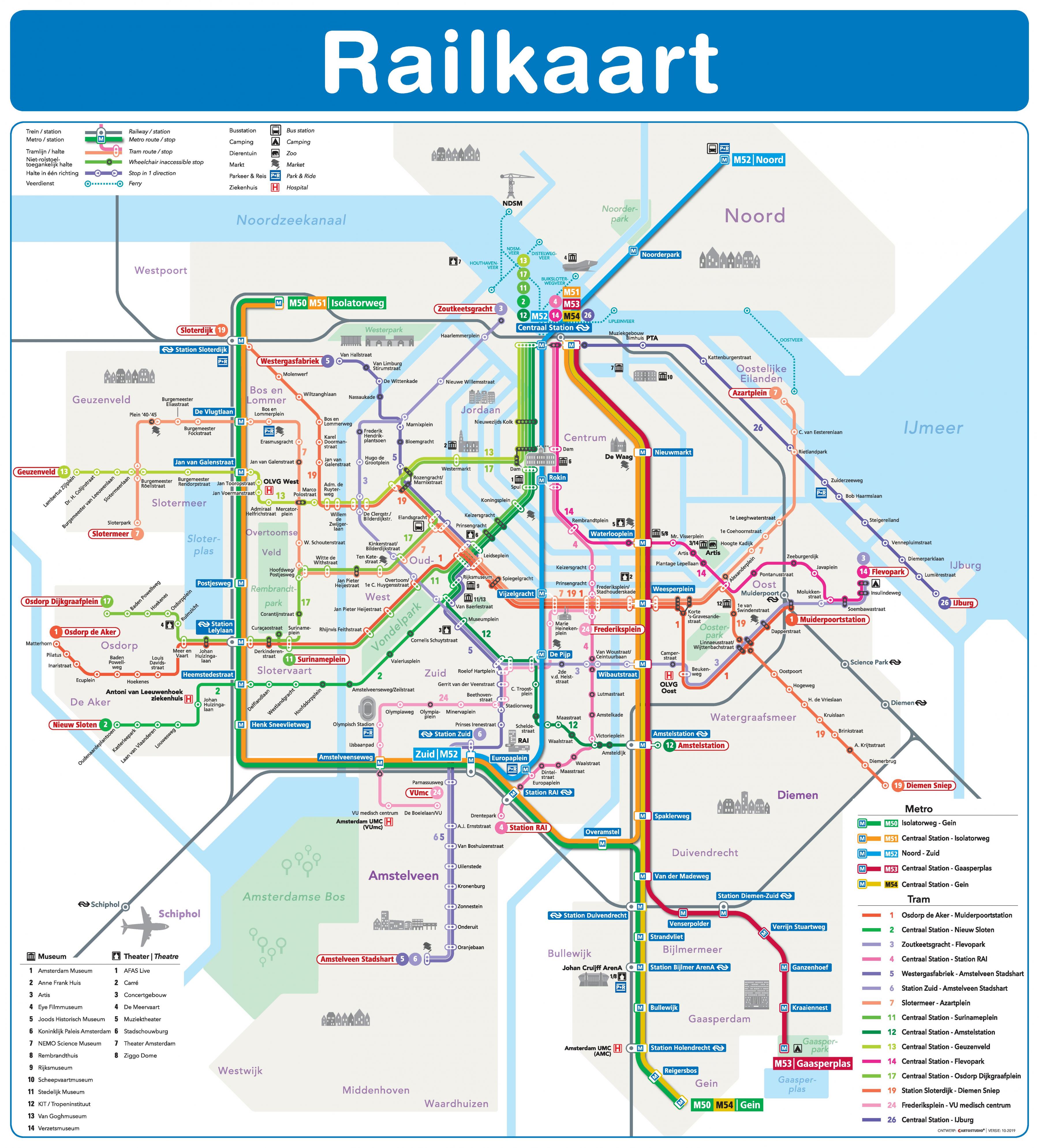 amsterdam raitiovaunu kartta Amsterdam metro ja raitiovaunu kartta   Amsterdam raitiovaunu ja 